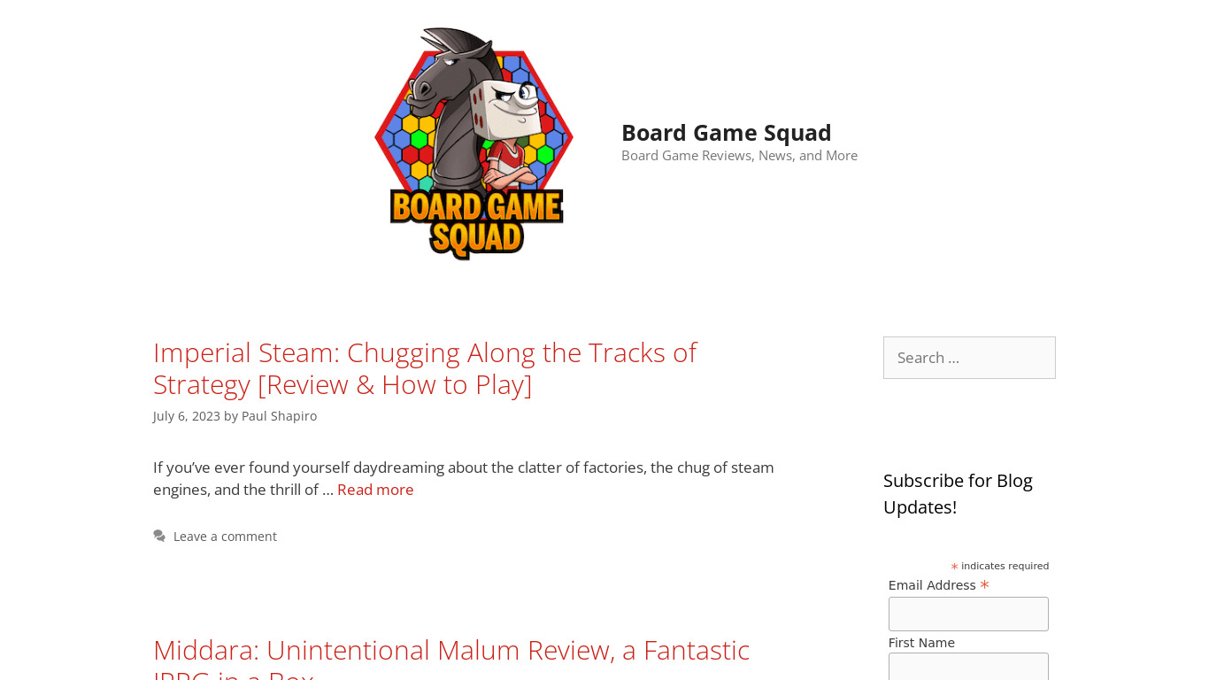 Board Game Squad Landing page