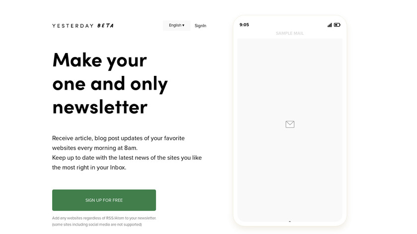 Yesterday beta Landing Page