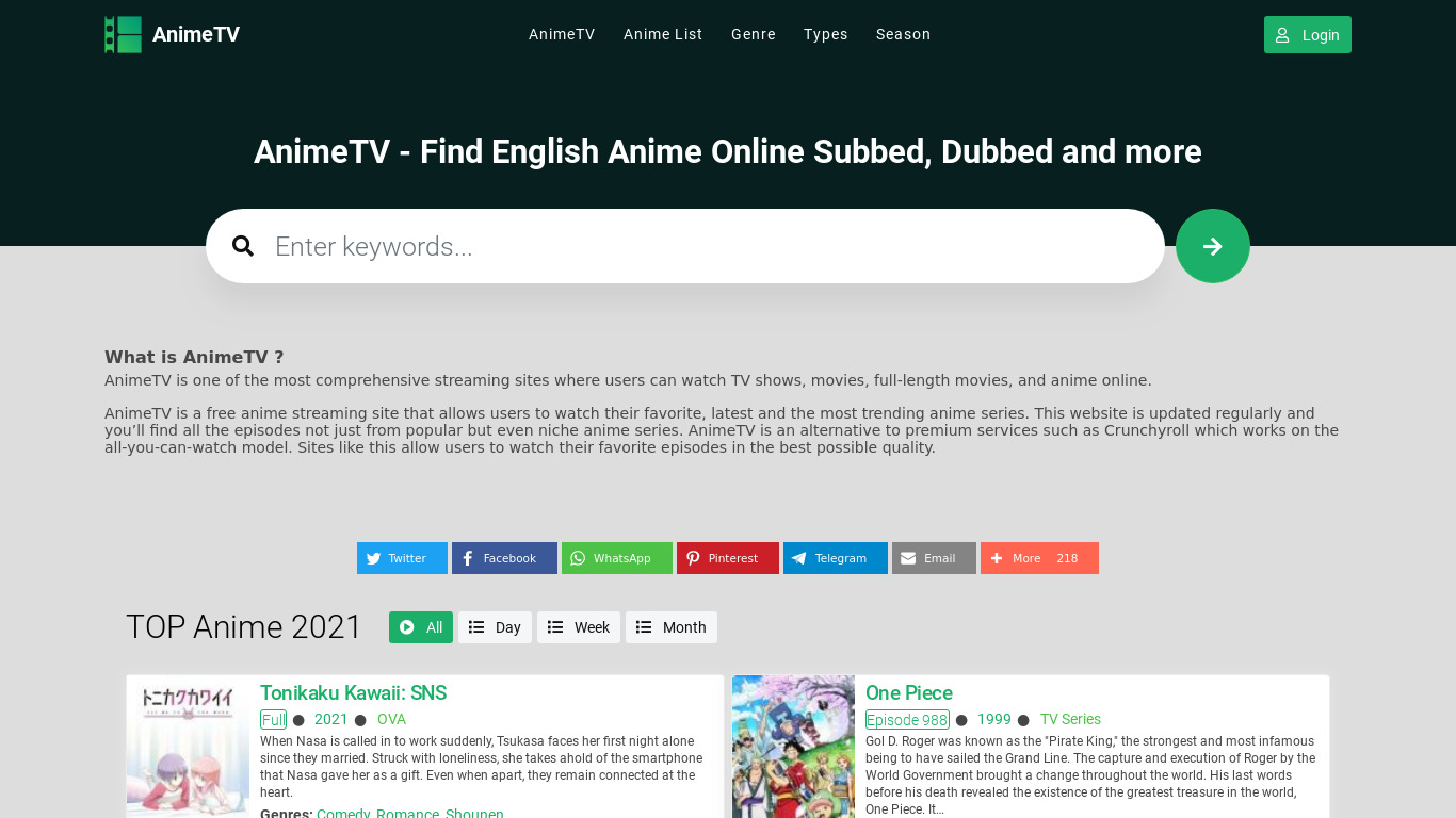 Anime TV Landing page