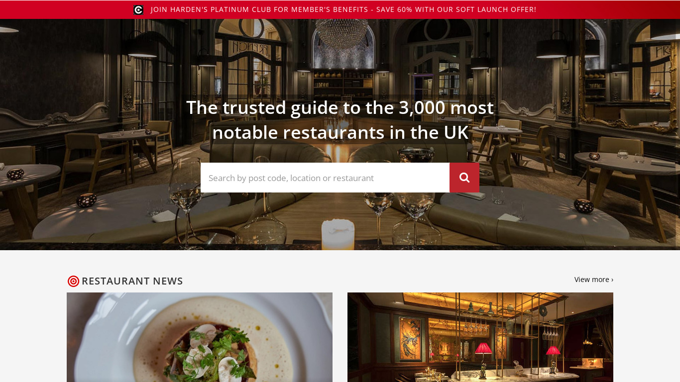 Hardens: Restaurant Guide Landing page