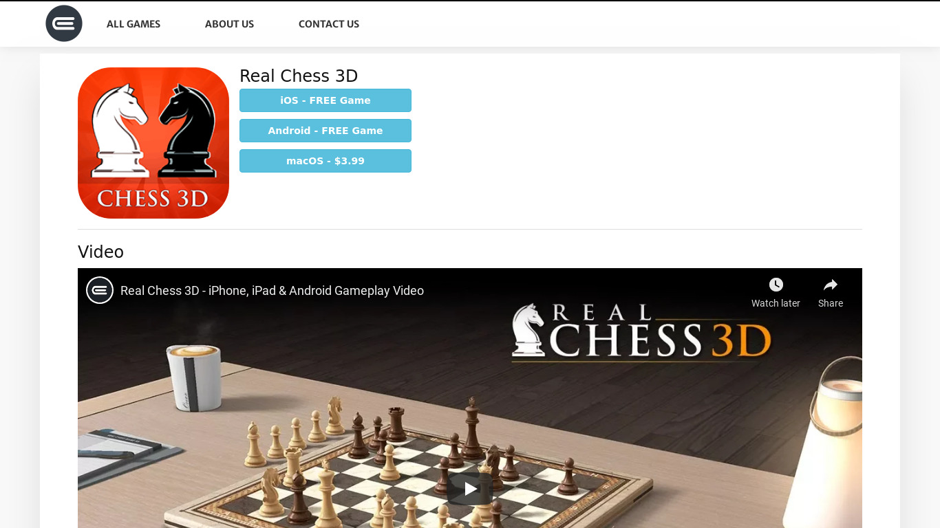 Real Chess 3D Landing page