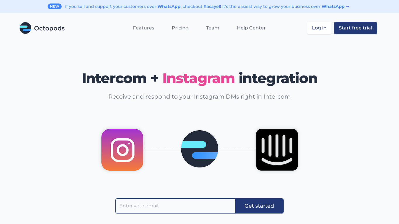 Instagram for Intercom by Octopods Landing page