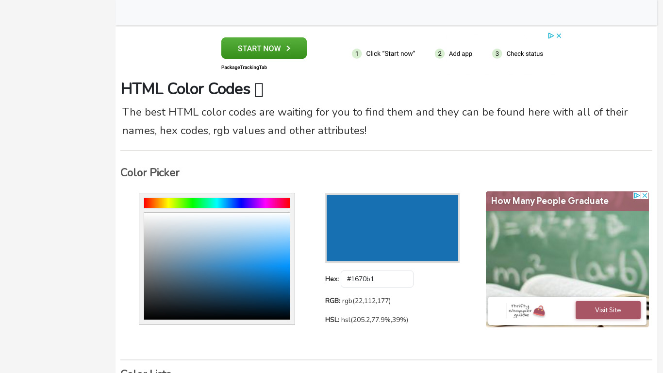 HTML-Color.Codes Landing page
