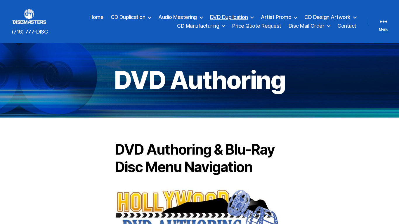 DiscMasters DVD Authoring Landing page