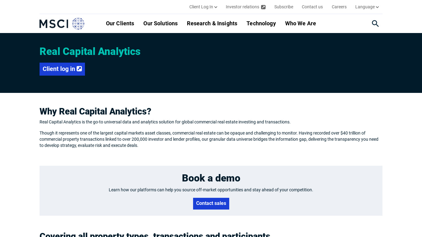 Real Capital Analytics Landing page