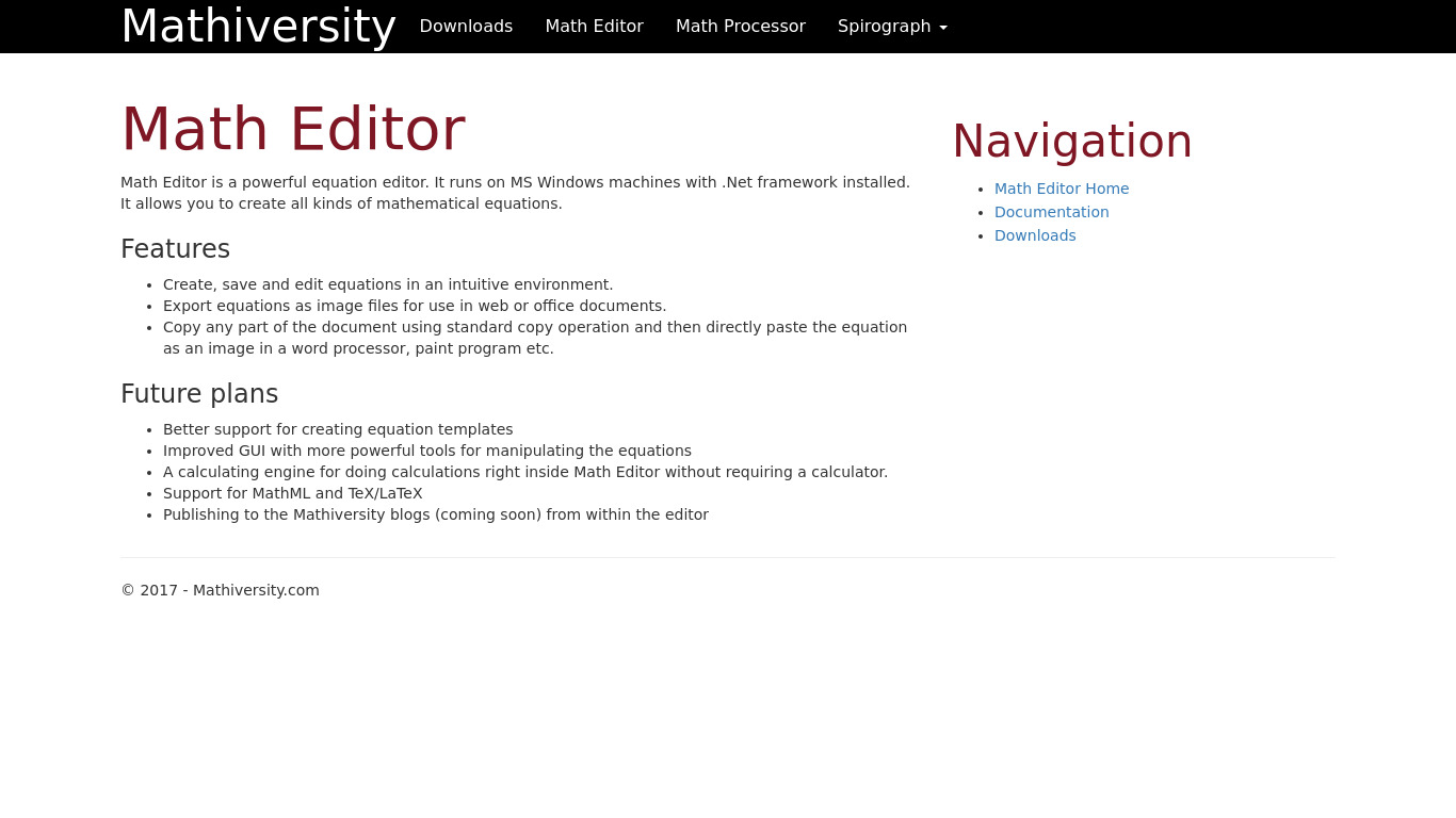 mathiversity.com Math Editor Landing page