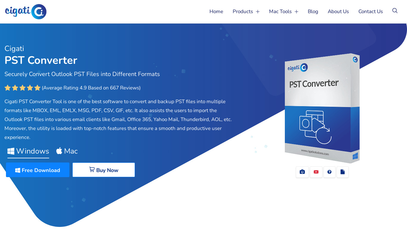 Cigati Outlook PST Exporter Tool Landing page