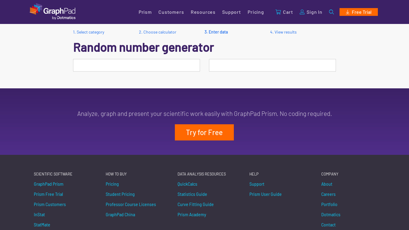 GraphPad Random number generator Landing page