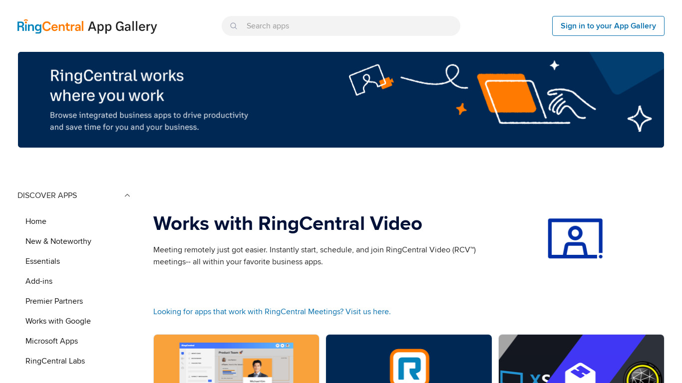 RingCentral Meetings Landing page