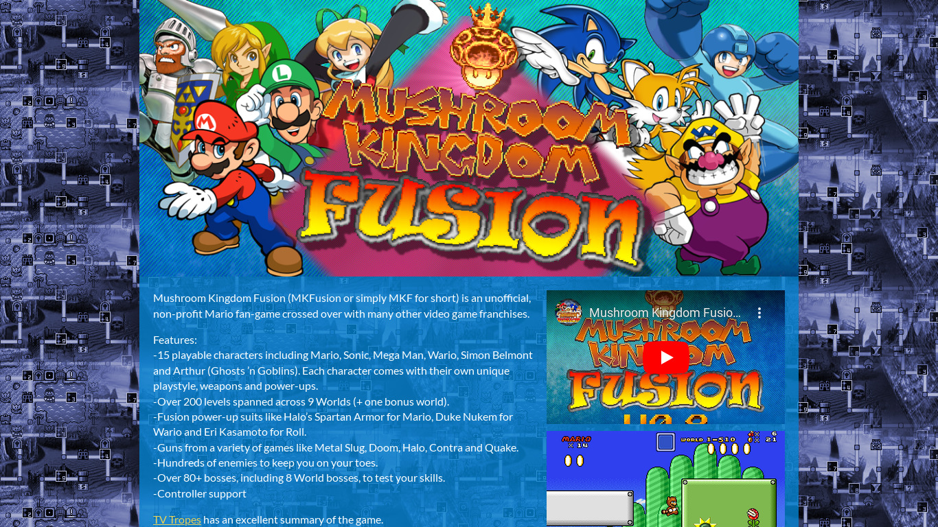 Mushroom Kingdom Fusion Landing page