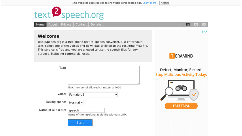 Text 2 Speech Landing Page