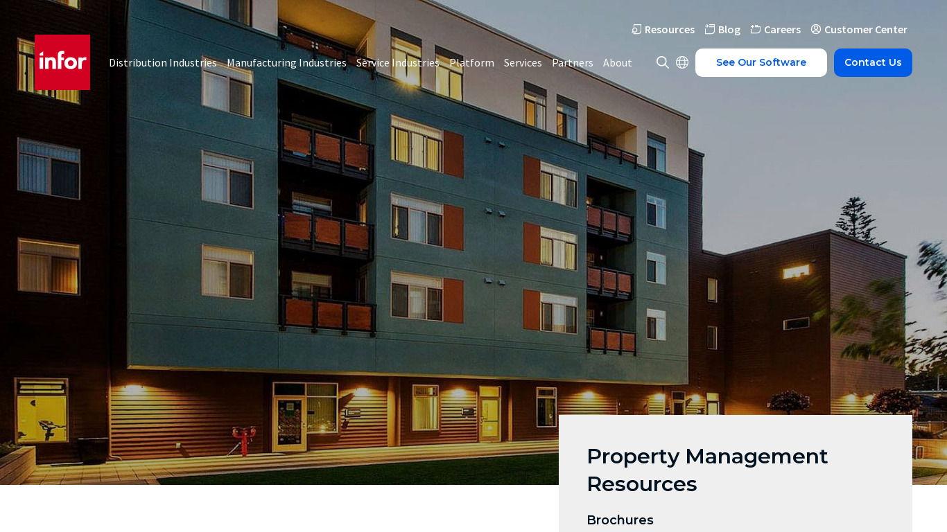 Infor Property Management Landing page