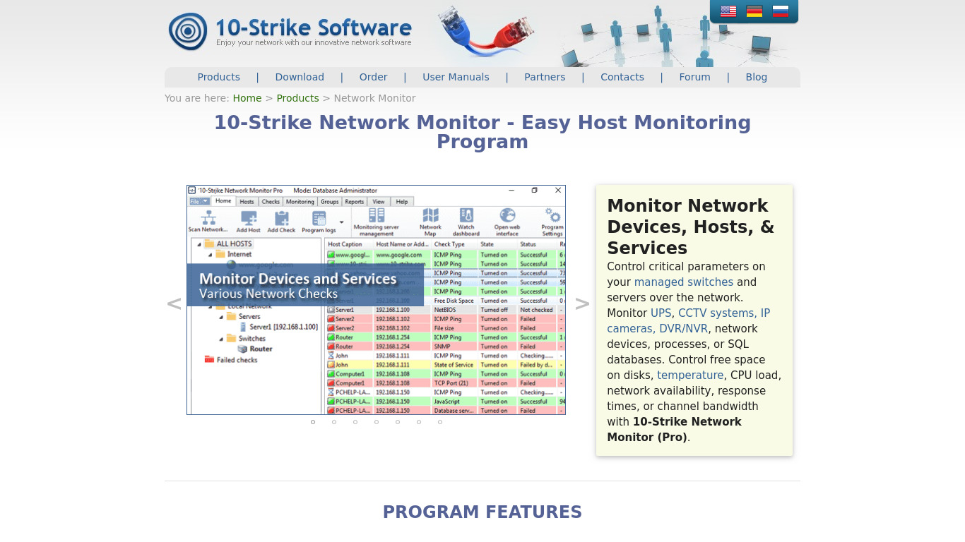 10-Strike Network Monitor Landing page