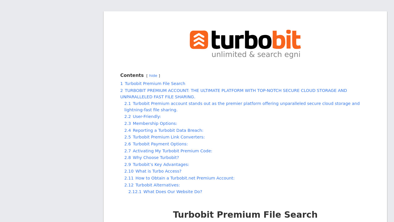 Turbobit Landing page