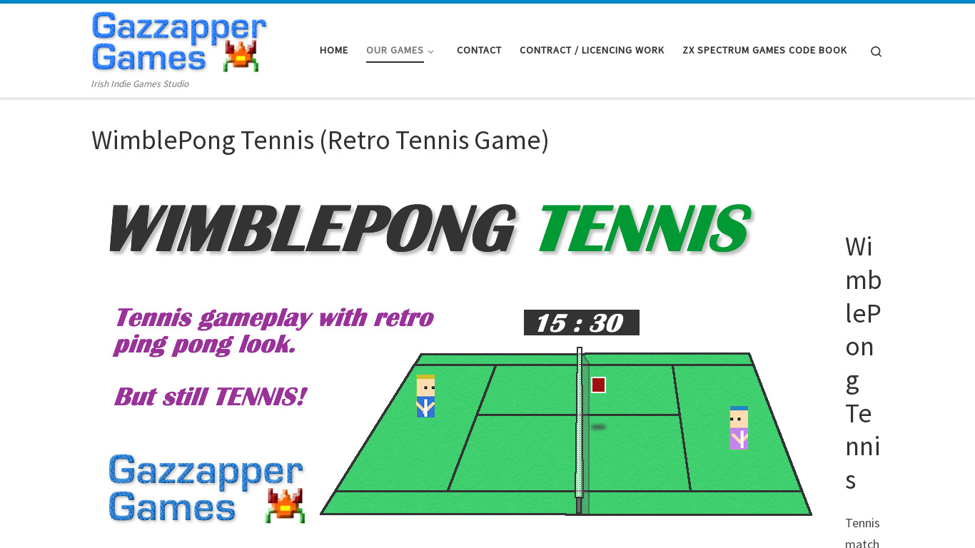WimblePong Tennis Landing page
