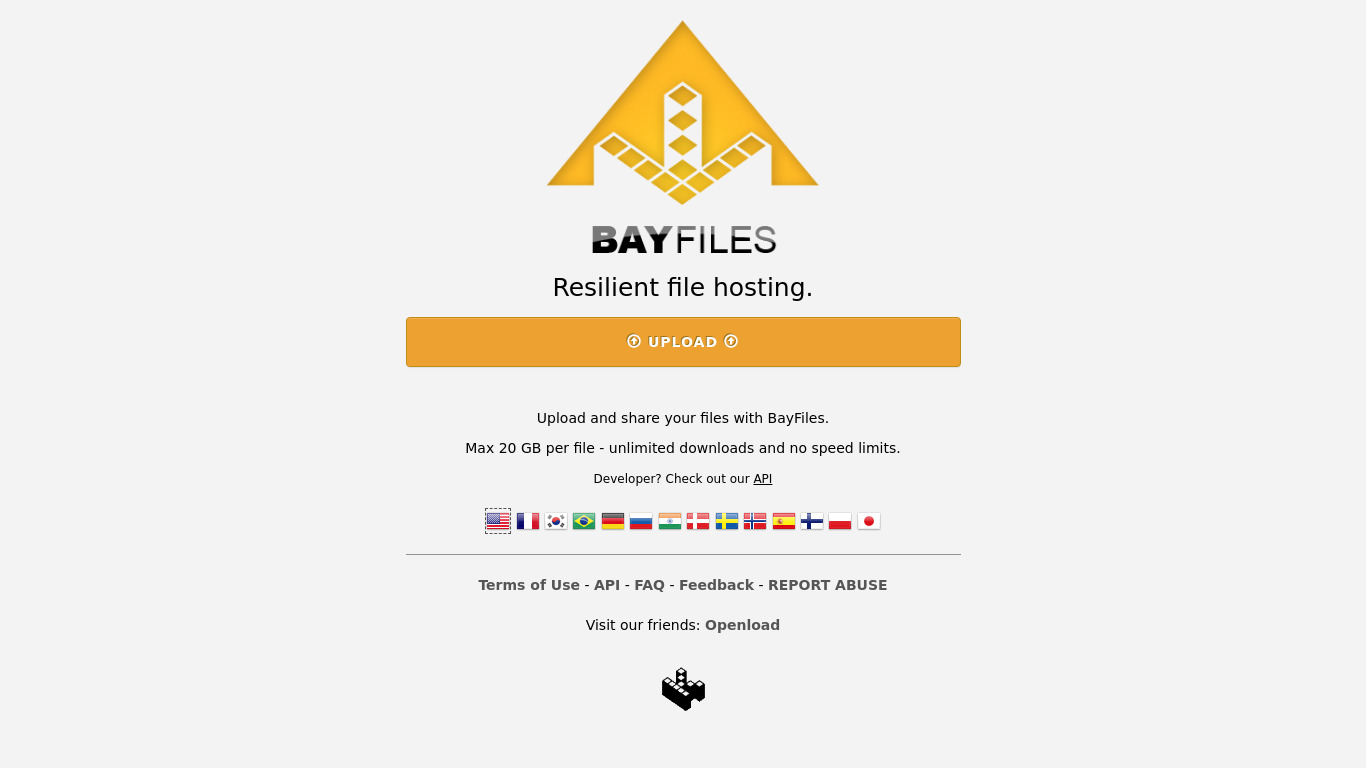 Bayfiles Landing page