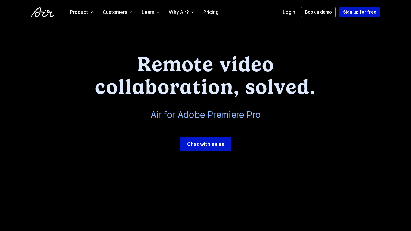 Air for Adobe Premiere Pro Landing page