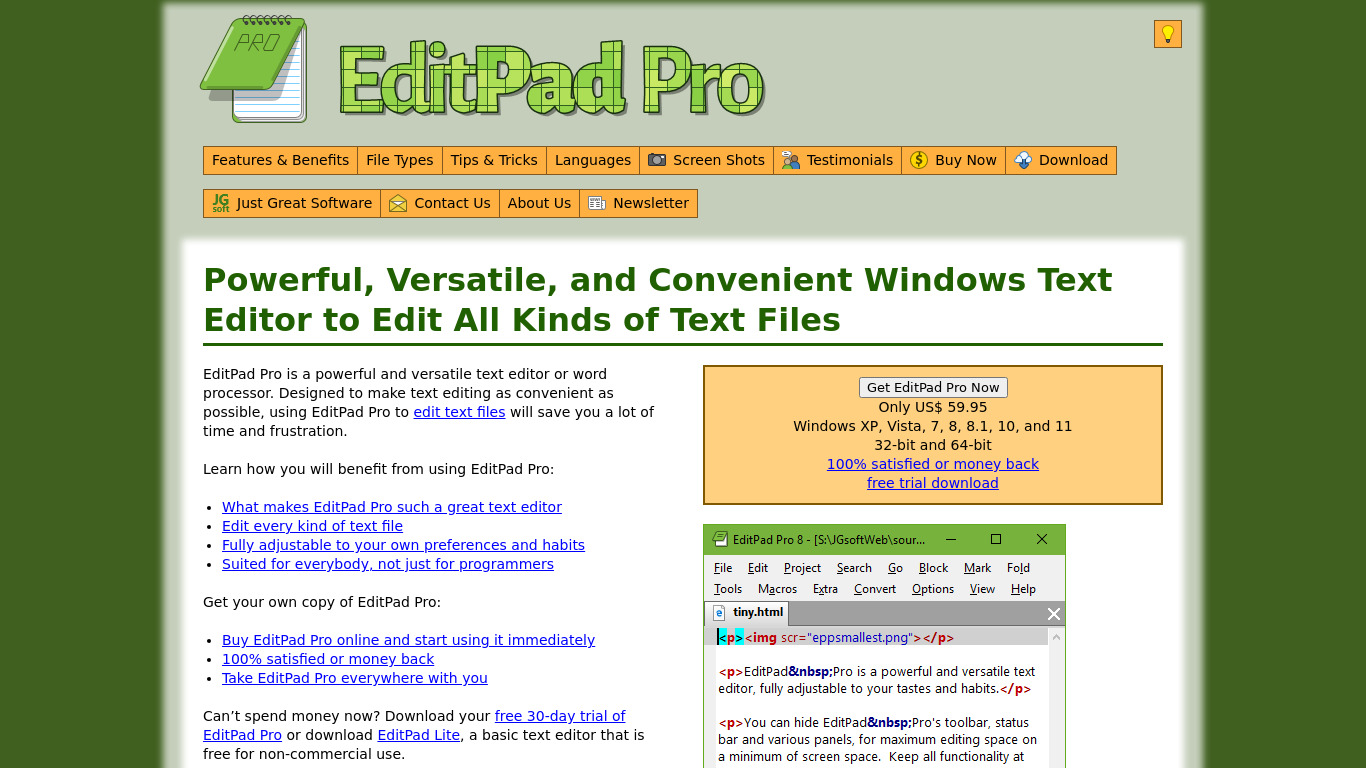 EditPad Pro Landing page
