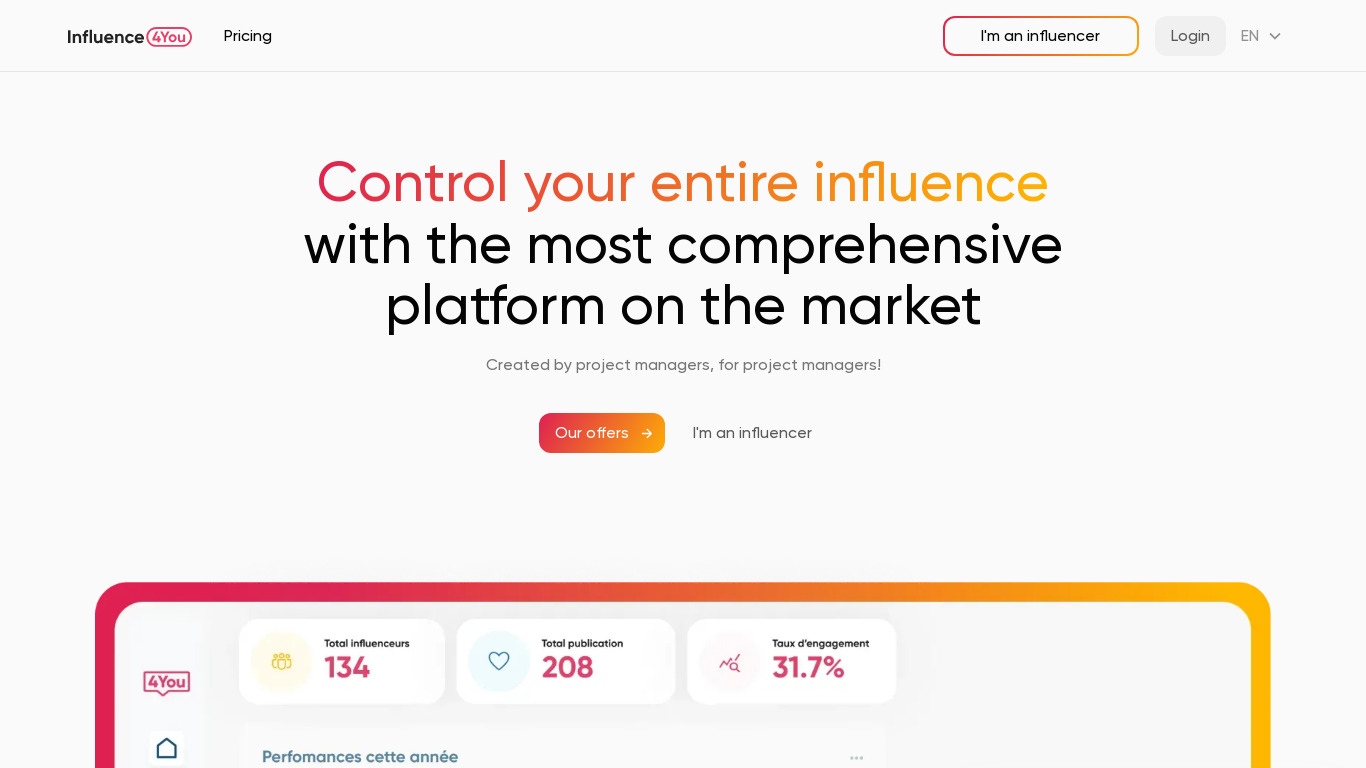 Influence4You Landing page