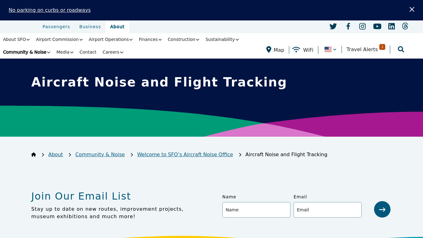 Aircraft Noise and Flight Tracking Landing page