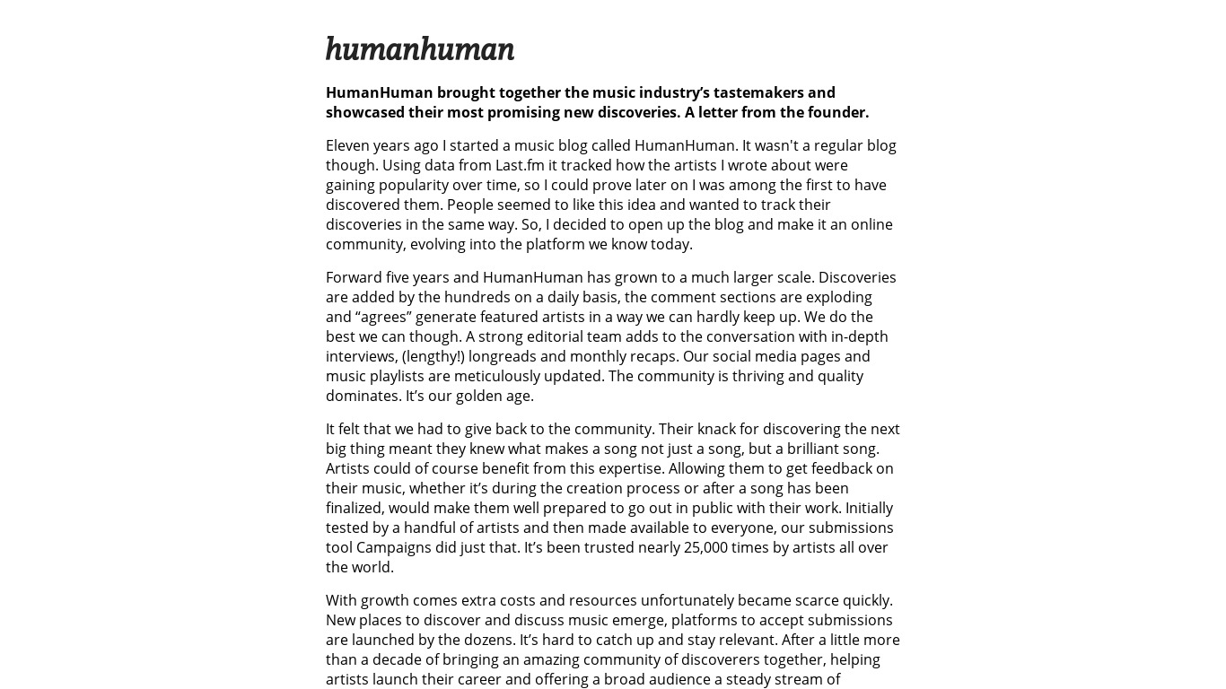 HumanHuman Landing page