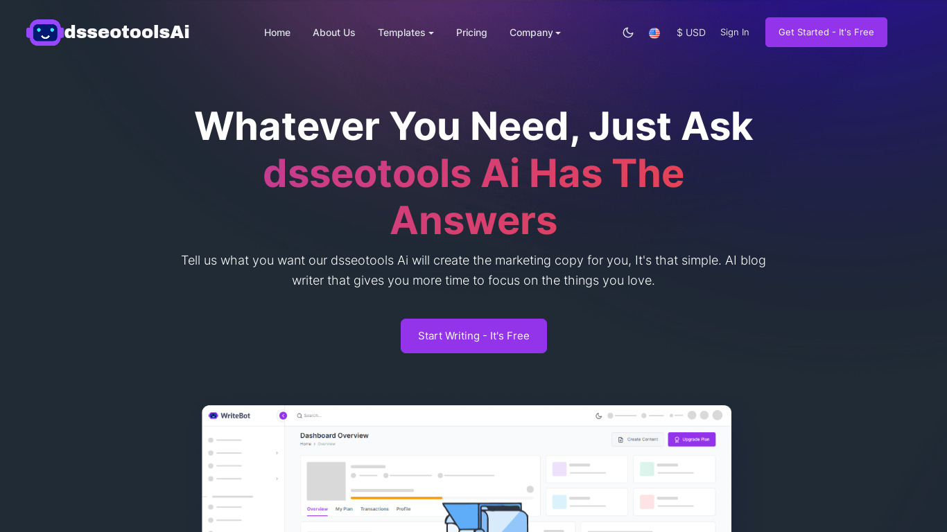 DS SEO Tools Landing page