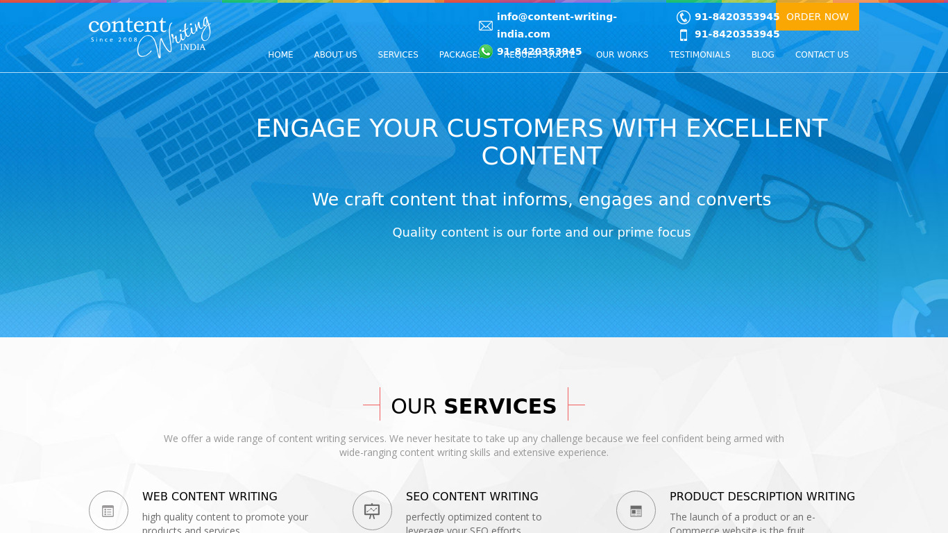 Content Writing India Landing page