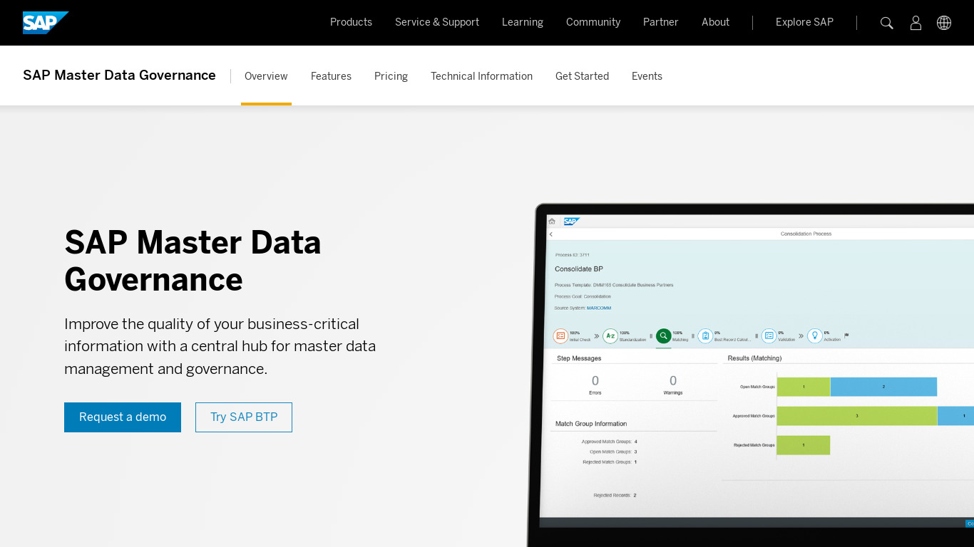 SAP Master Data Governance (MDG) Landing page