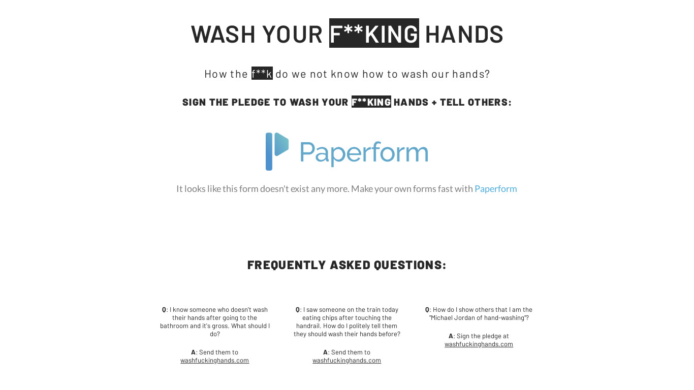 WASH YOUR F**KING HANDS Landing page