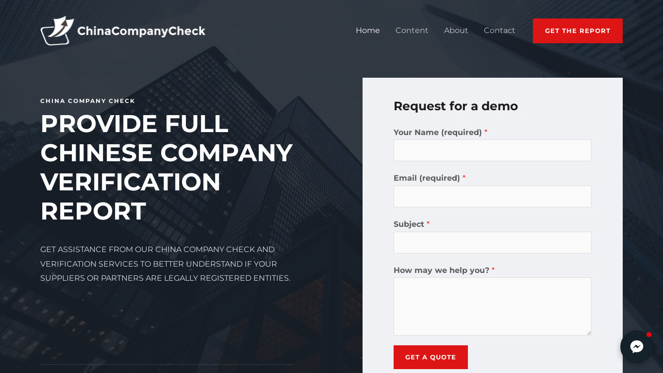 China Company Check Landing page