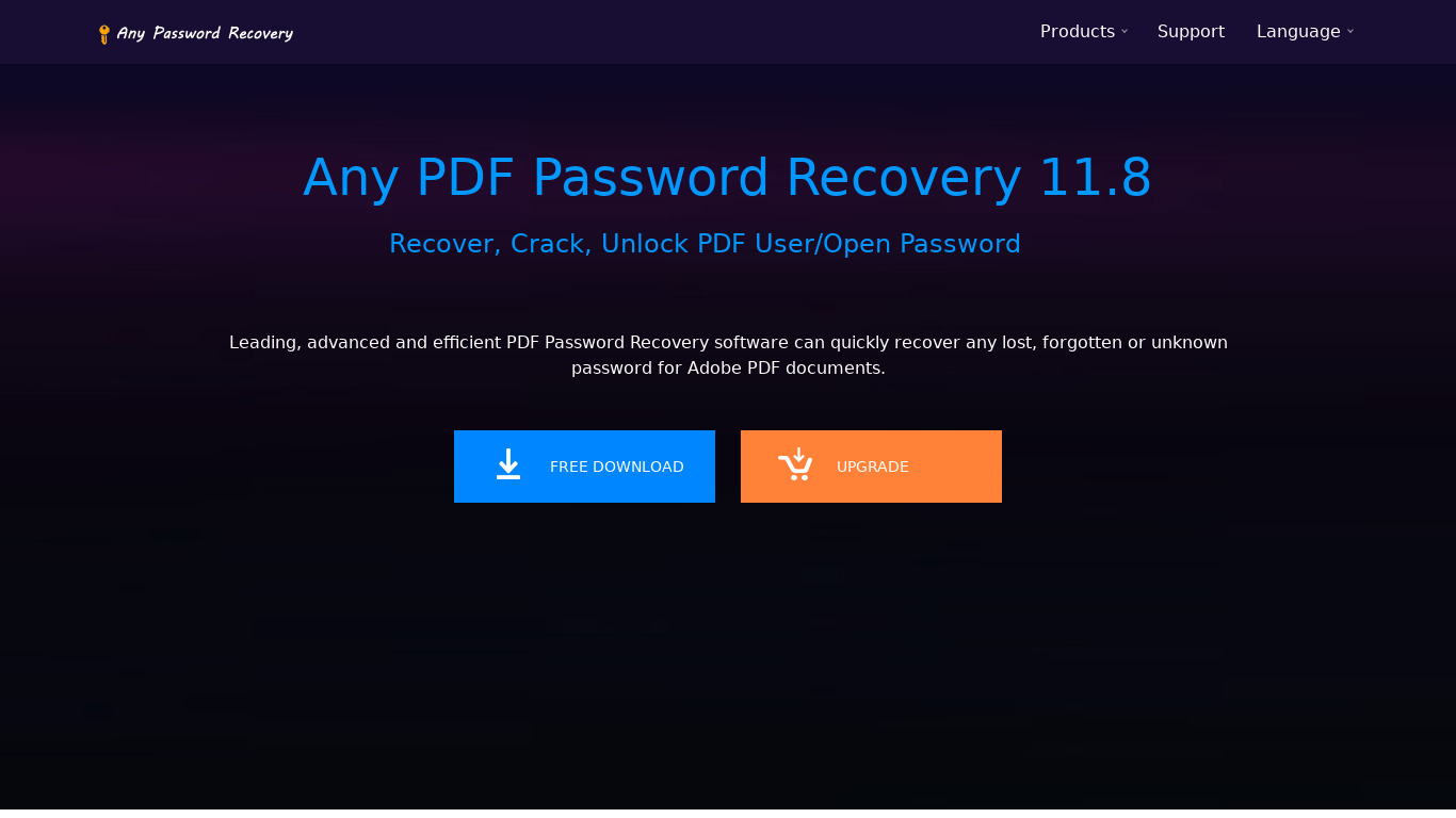 Any PDF Password Recovery Landing page