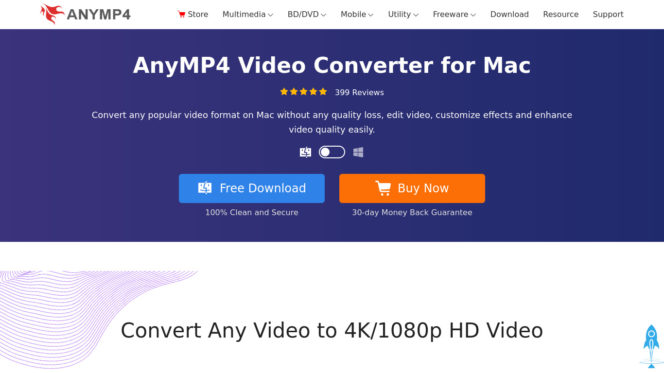AnyMP4 Video Converter for Mac Landing page
