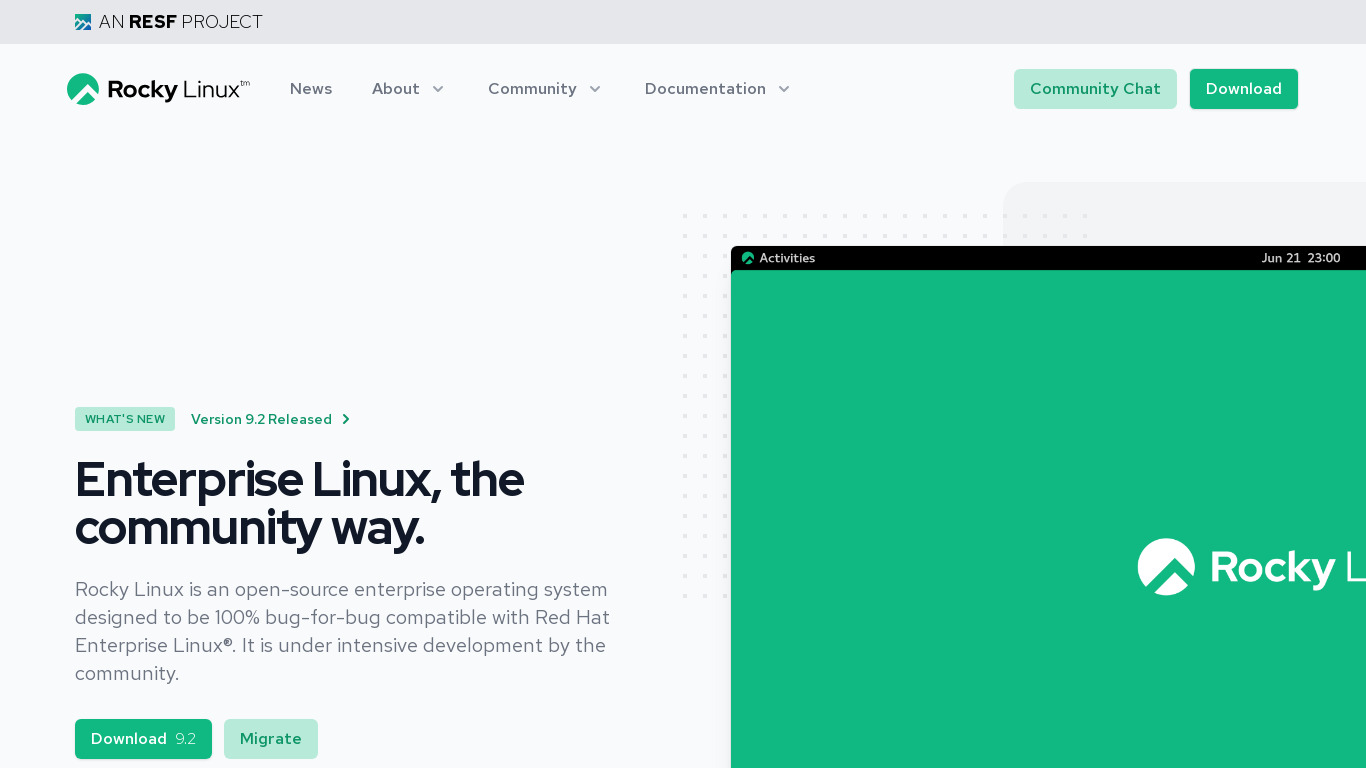 Rocky Linux Landing page