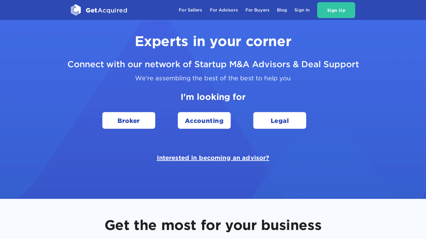 GetAcquired Advisor Landing page
