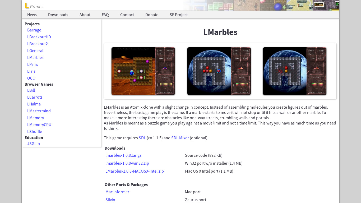 LMarbles Landing page
