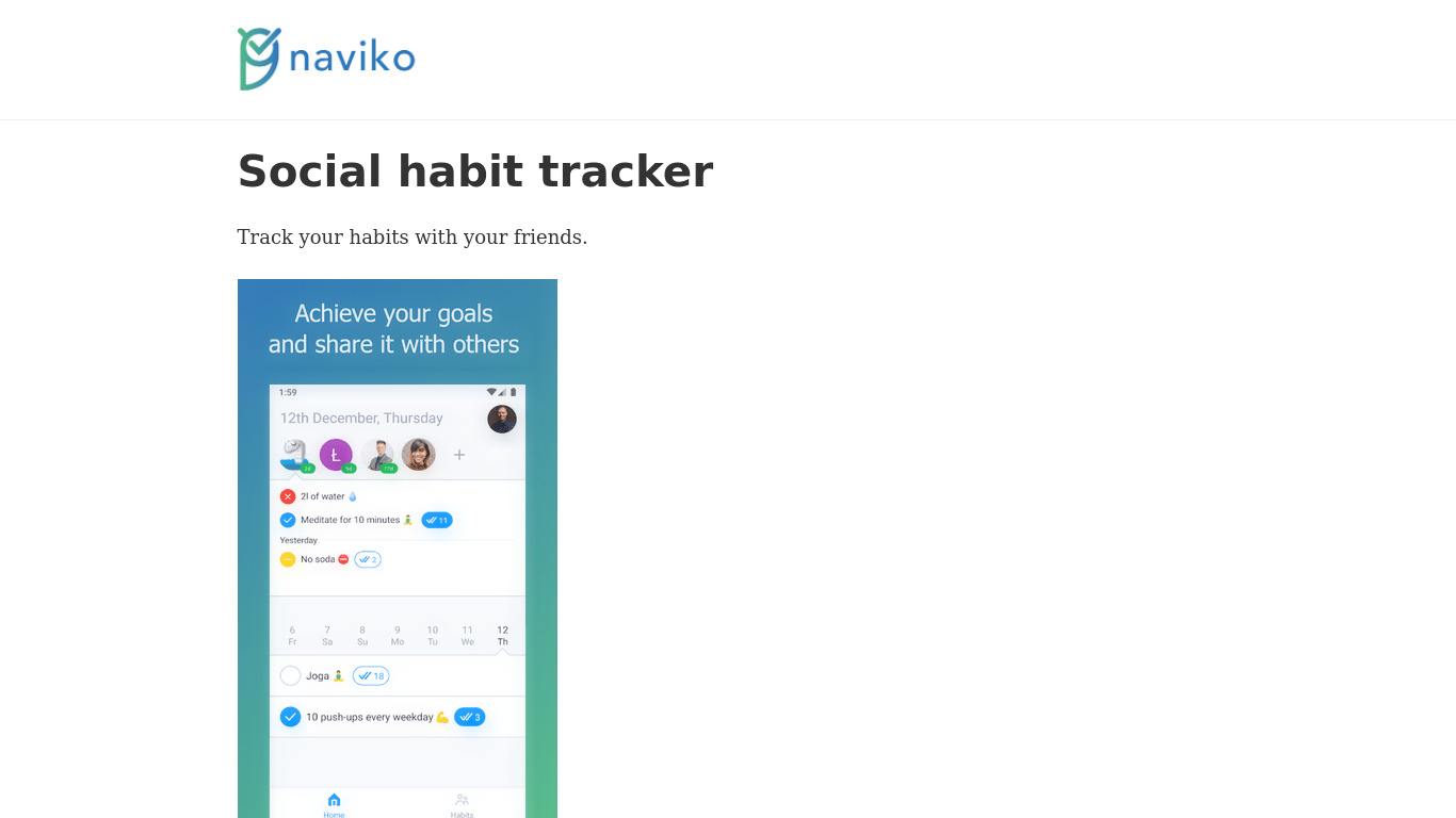 Naviko – social habit tracker Landing page