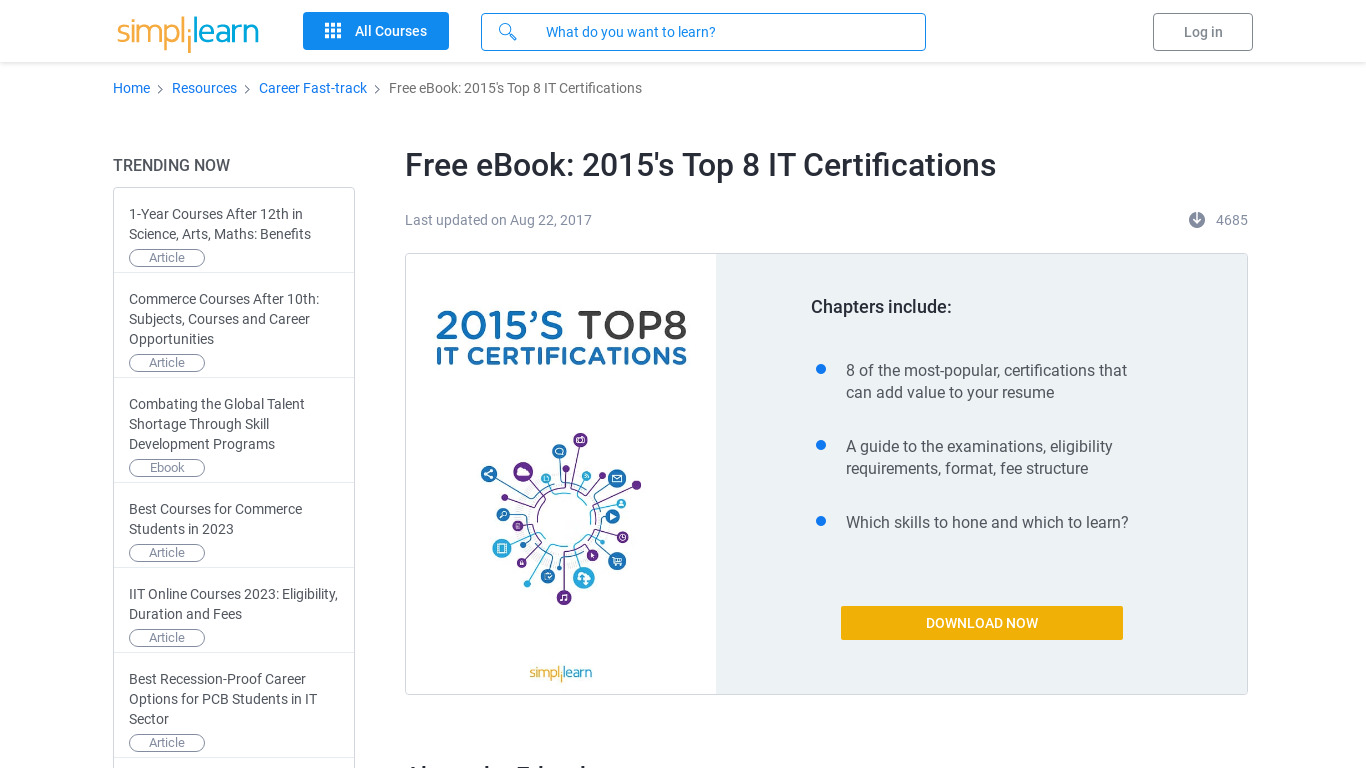 Top 8 IT Certifications Landing page