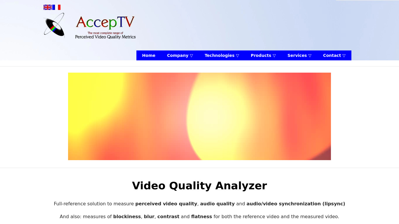 Acceptv Video Quality Analyzer Landing page