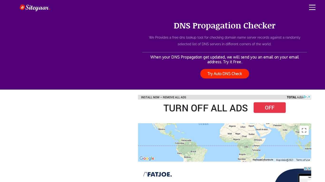 Siteyaar DNS Propagation Checker Landing page