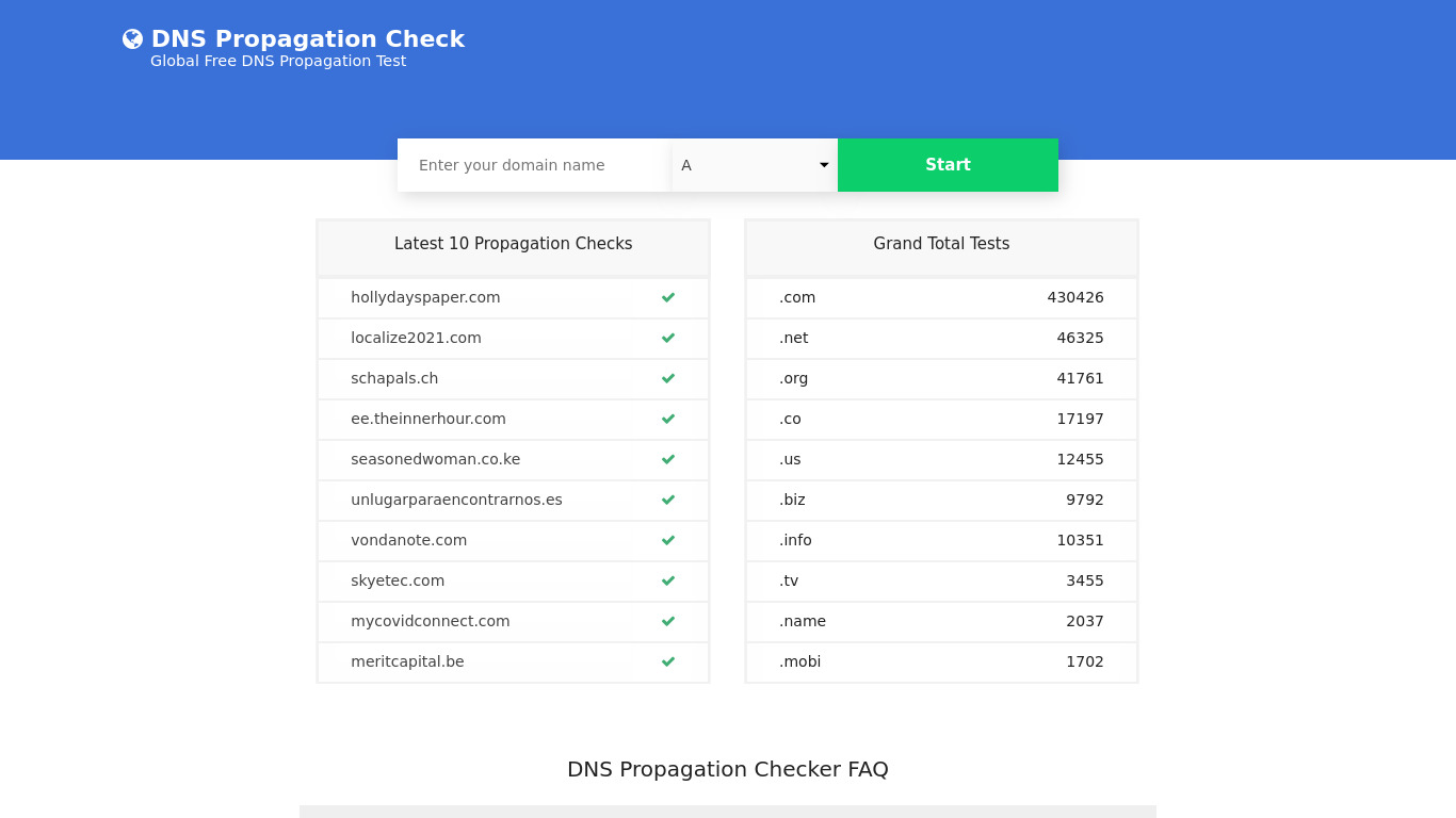 DNS Propagation Check Landing page