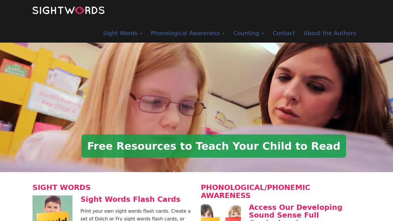 Sight Words Landing page