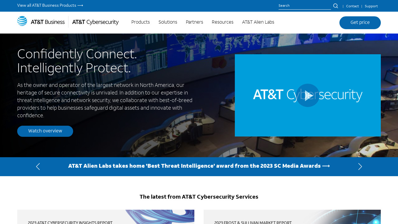 AT&T Cybersecurity Landing page