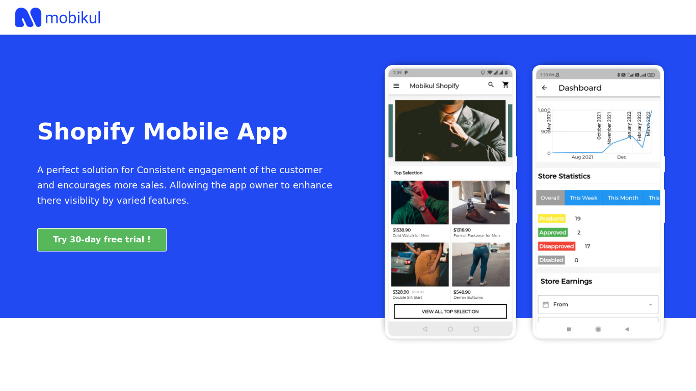 Mobikul Shopify Mobile App Landing page