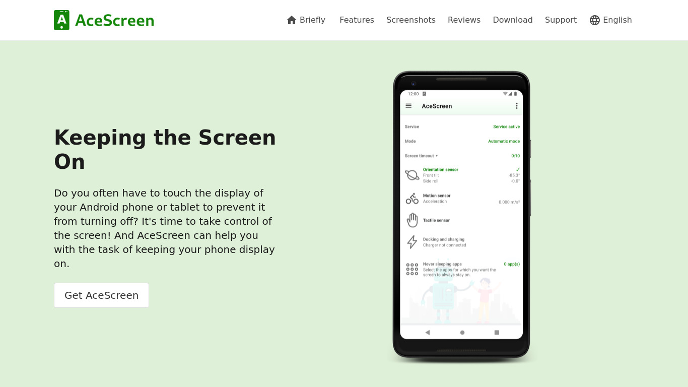 AceScreen Landing page