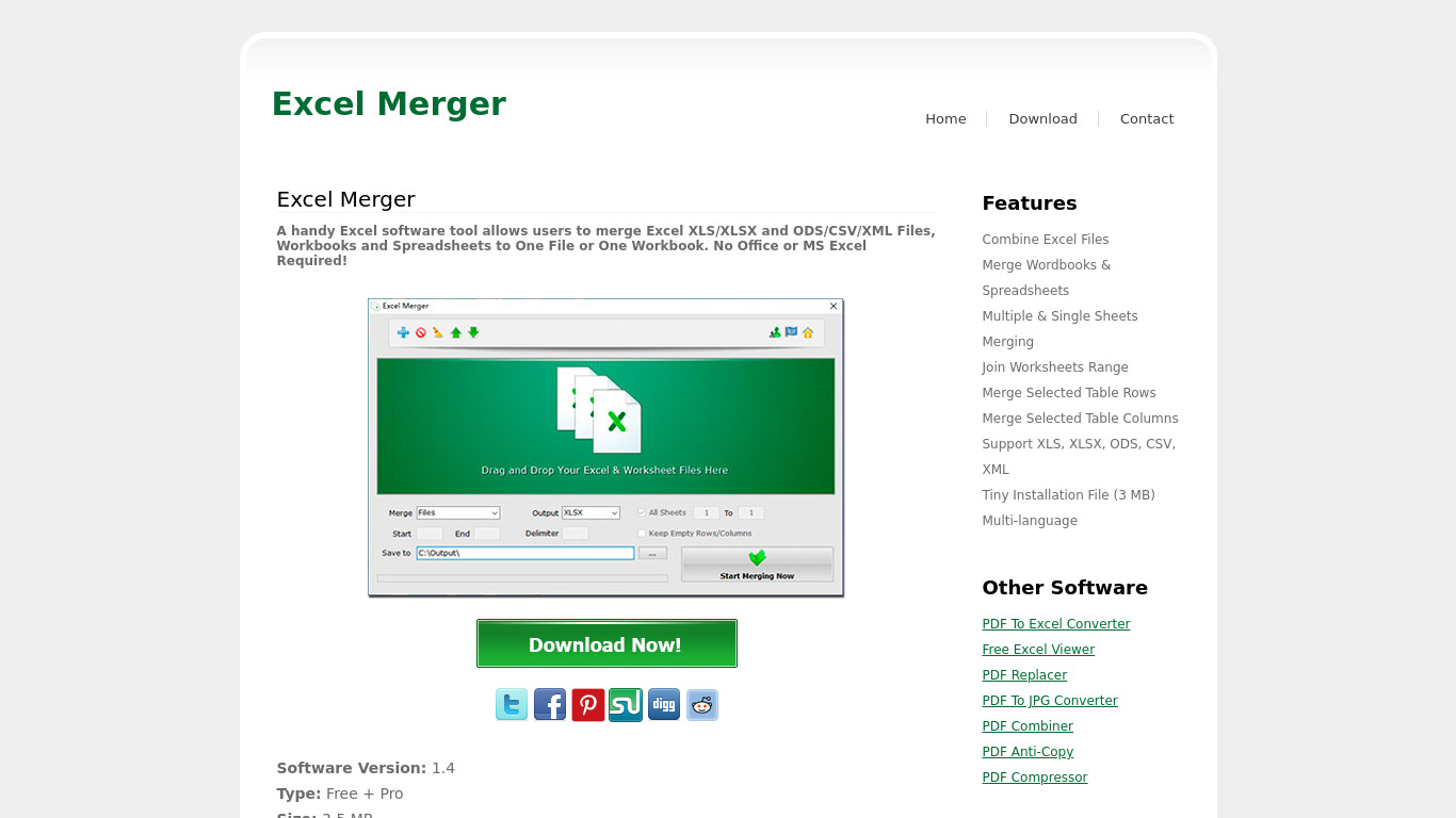 Excel Merger Landing page