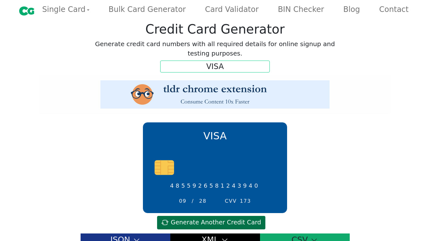 Card Generator Landing page