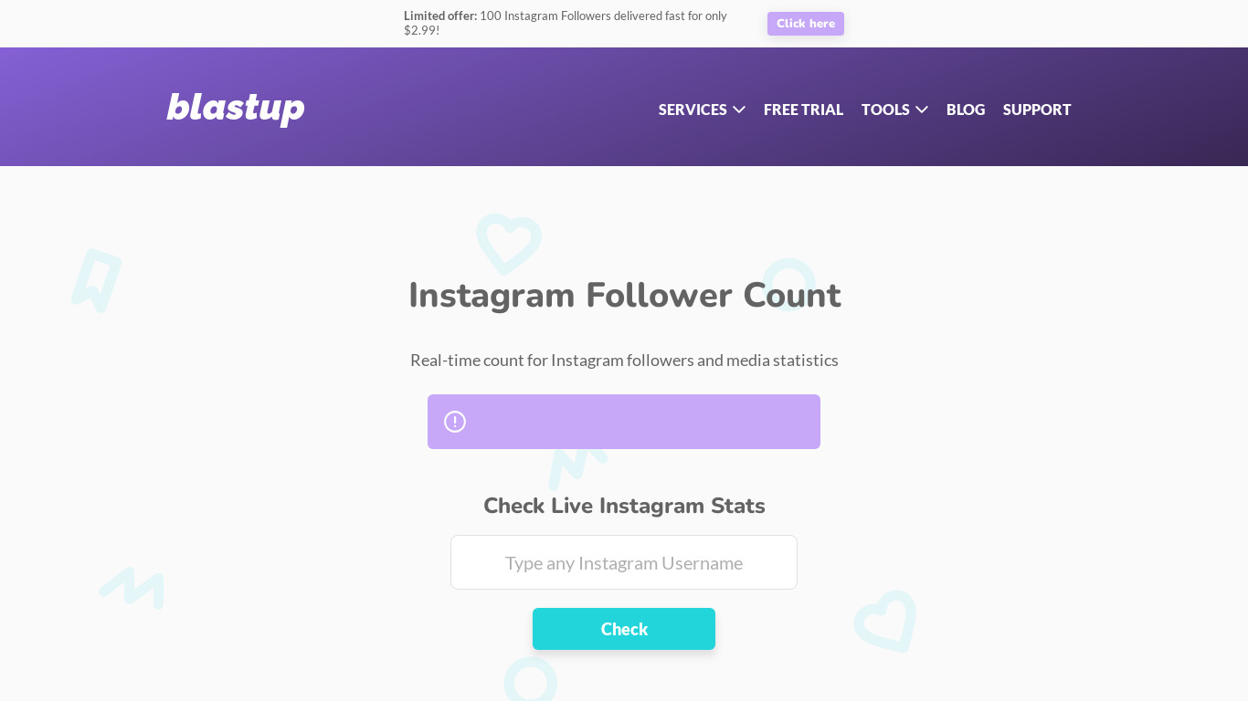 Blastup Instagram Follower Count Landing page