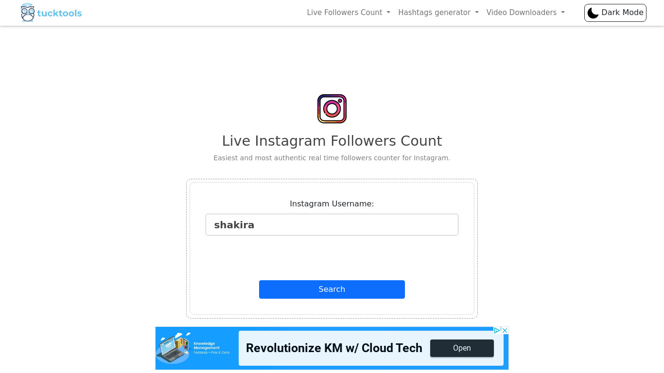 Tucktools Instagram Live followers Landing page