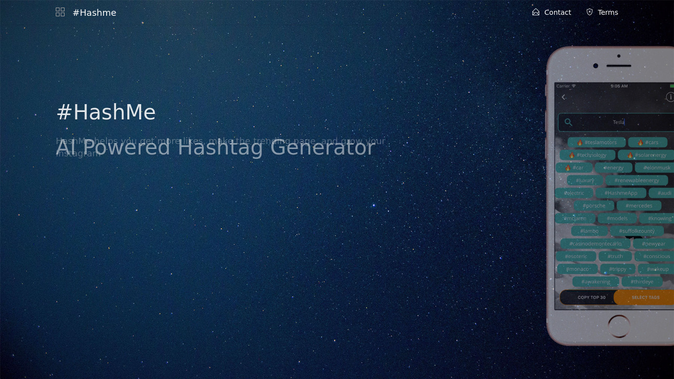 Hashtag Generator #HashMe Landing page