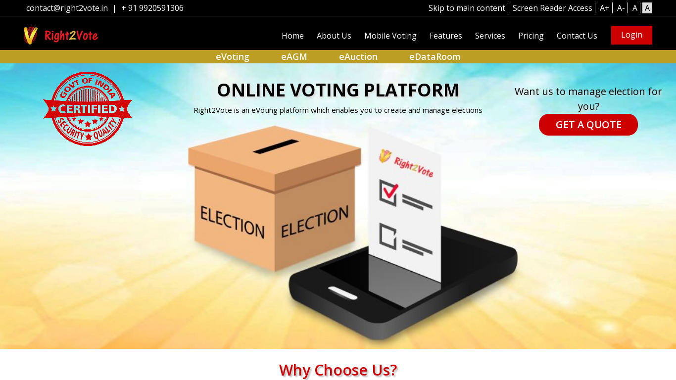 Right2Vote Landing page